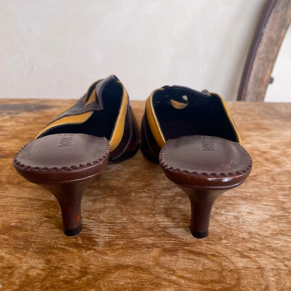 LOUIS STALLONE Brown & Gold Leather Mule Slide Heels Woman’s Sz 39 ITALY NEW! - Picture 7 of 11